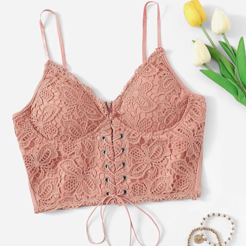 Pink lacy crop top bralette